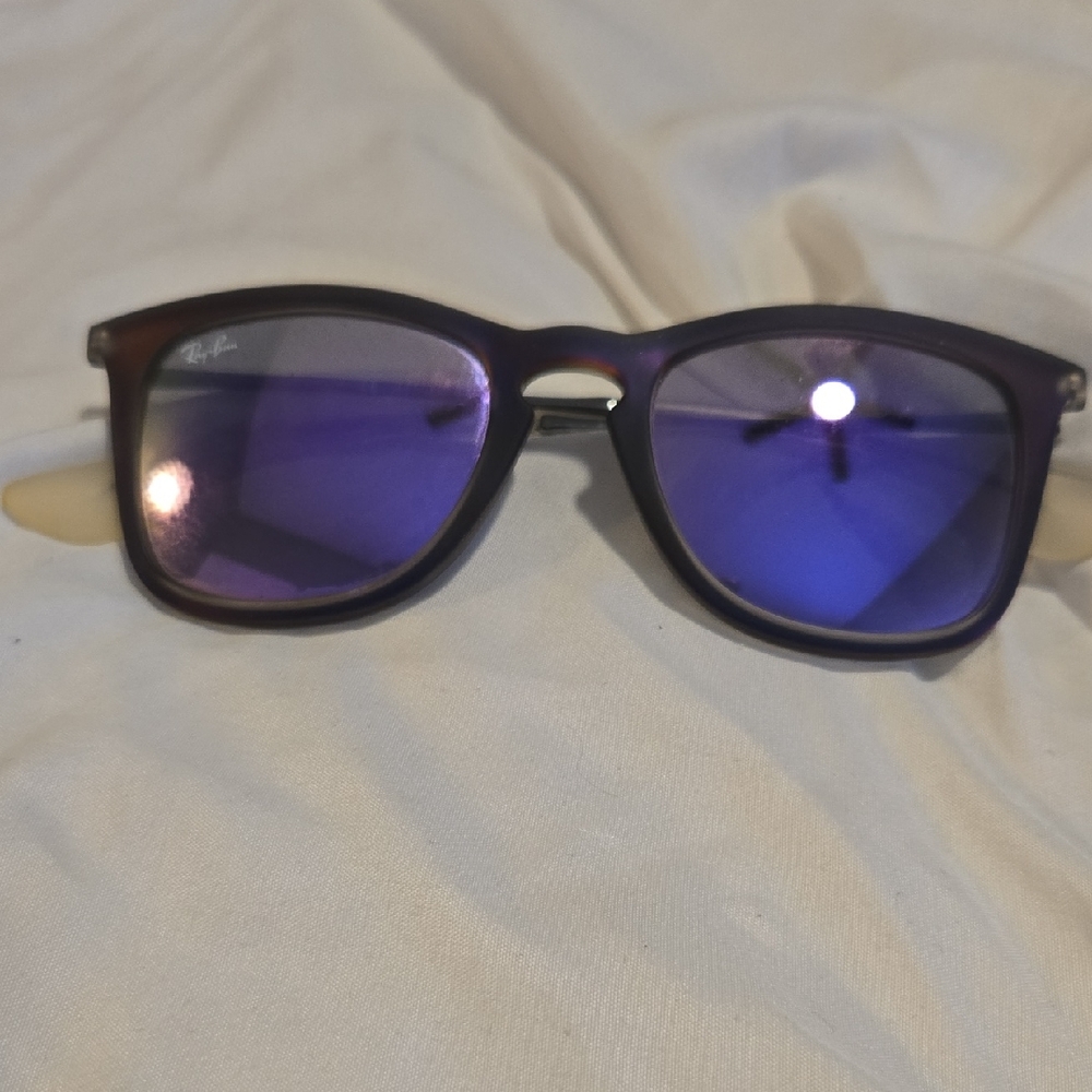 Ray-Ban Sunglasses with Purple Mirrored Lenses and Black Frame